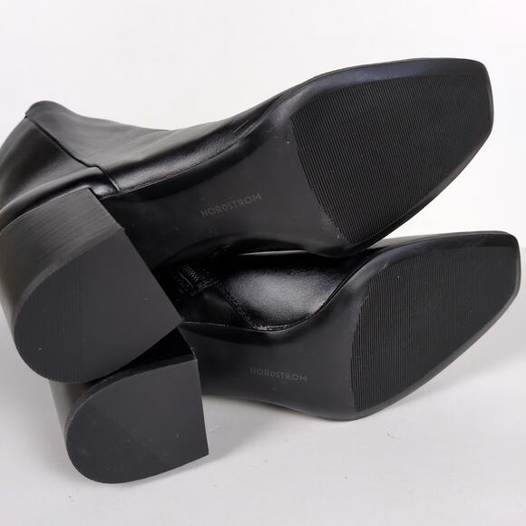 NORDSTROM Vanna Heeled Ankle Bootie Black Leather Side Zip Square Toe Women's 8 - Picture 7 of 8